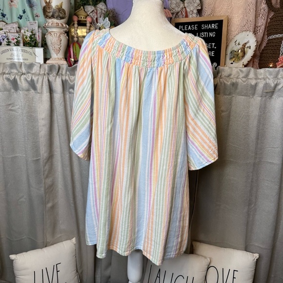 Blue and Pink Relaxed Blouse with Gathered Neckline - Picture 4 of 8